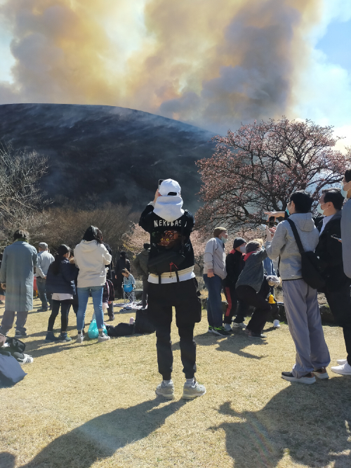 伊東の神事、山焼きの様子を伝える